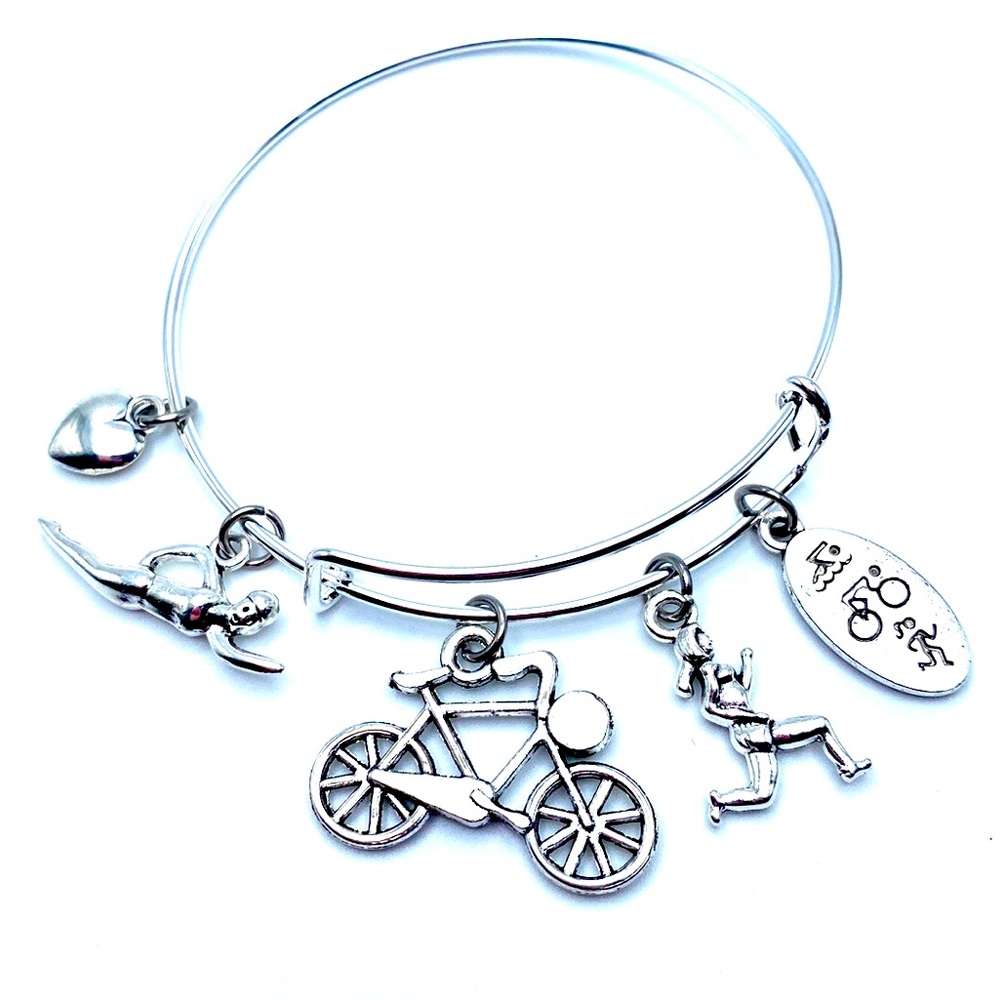 Triathlon Bracelet Running Swimming Biking Charms May Be Personalized